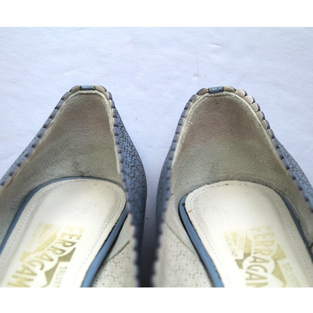 Salvatore Ferragamo Vara Bow Leather Pump Heel / Size 7.5B / Fleur Bleu Napa - Picture 7 of 14